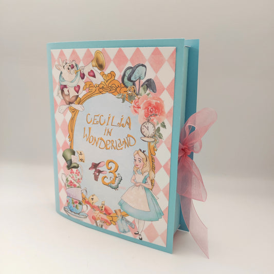 Scatola a forma di libro Tema Alice nel paese delle meraviglie, regalo per festa